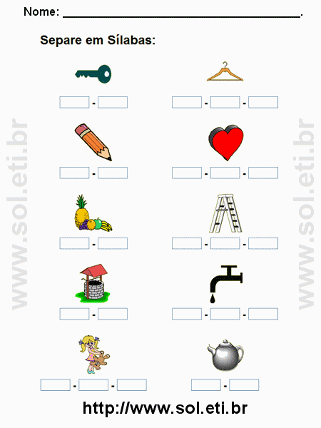 Atividade de Alfabetização Separe em Sílabas