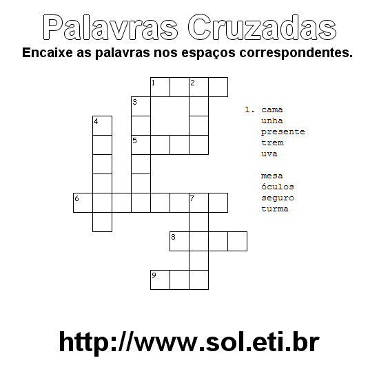 Palavras Cruzadas Para Imprimir Nível Fácil 2