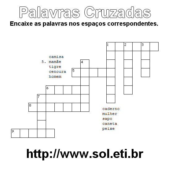 Palavras Cruzadas Para Imprimir Nível Fácil 4