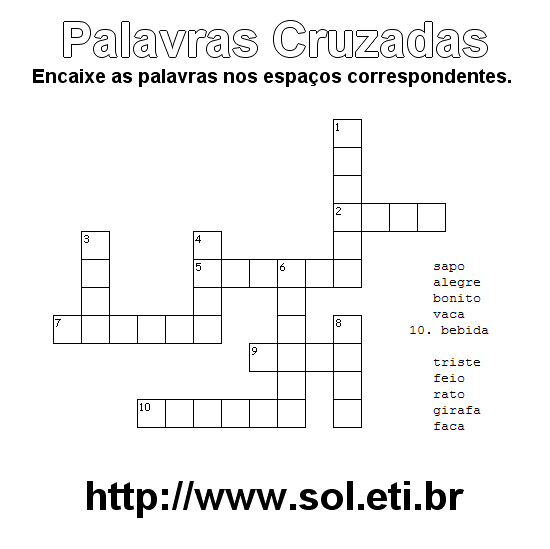 Palavras Cruzadas Para Imprimir Nível Fácil 8