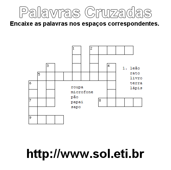 Palavras Cruzadas Para Imprimir Nível Fácil 9