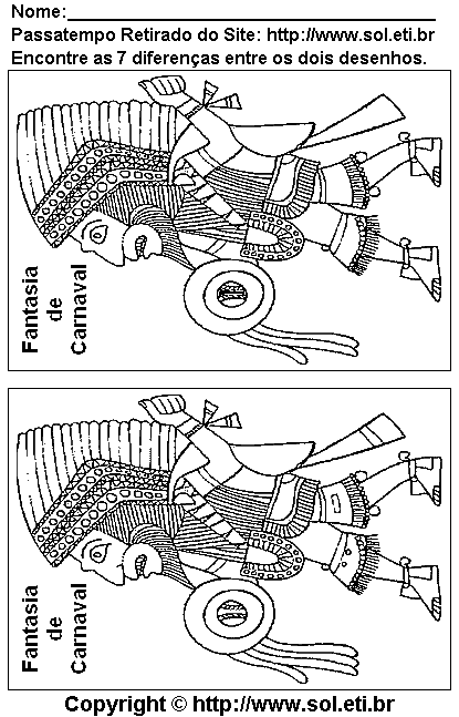 Jogo dos Sete Erros Para Imprimir: Palhacinho, Pierro de Carnaval.