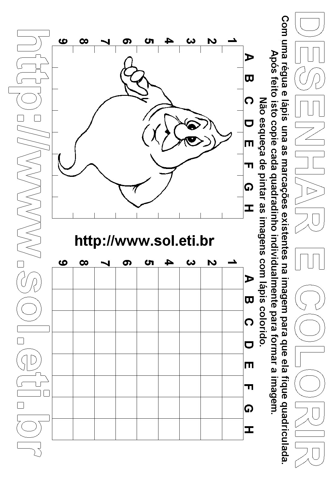 Fantasma Sério - Desenho Quadriculado Para Colorir e Aprender a Desenhar.  Grátis Para Imprimir.