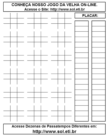 Jogos da Velha Para Imprimir Grátis Temática Dia e Noite