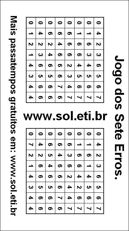 Jogo dos Sete Erros Para Imprimir: Numerais do Zero ao Sete.