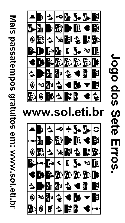 Jogo dos Sete Erros Para Imprimir: Numerais do Zero ao Sete.