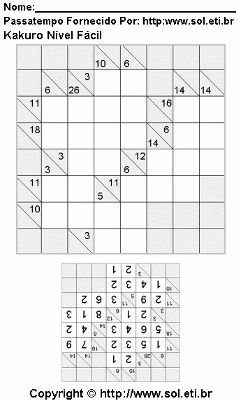 Kakuro Para Imprimir Com Respostas 169