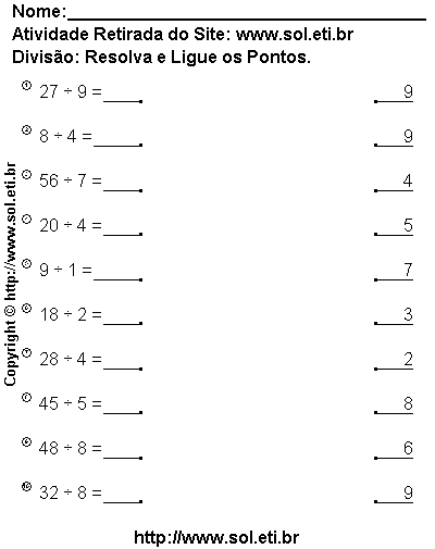 Tabuada de Dividir Para Imprimir Com Resultados: Passatempo Com Contas de  Divisão Matemática. Atividade Pedagógica Grátis.