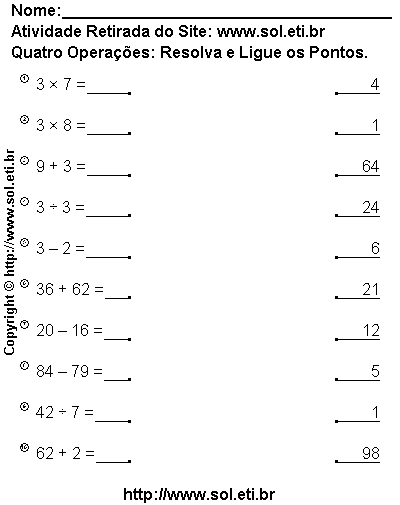 Quiz sobre as Quatro Operações para 2° ano e 3° ano