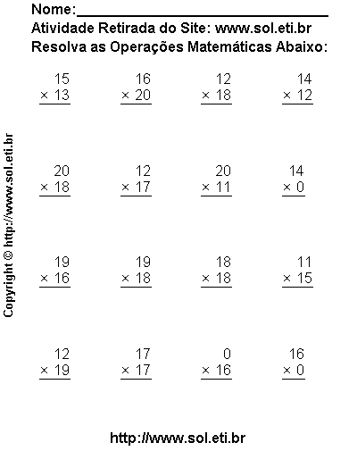 Exercícios de Multiplicação para o Ensino Fundamental