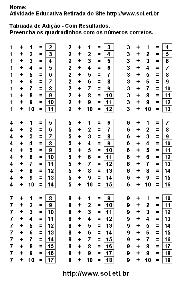 15 Tabuadas de Multiplicação do 1 ao 10 para Imprimir (Completa) - Online  Cursos Gratuitos