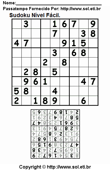 Jogo Sudoku Fácil Com Respostas. Jogo Nº 66.