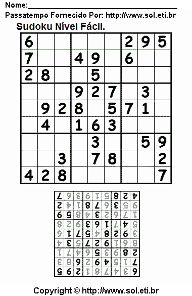 Sudoku Fácil Com Respostas Para Imprimir. Jogo Nº 10.