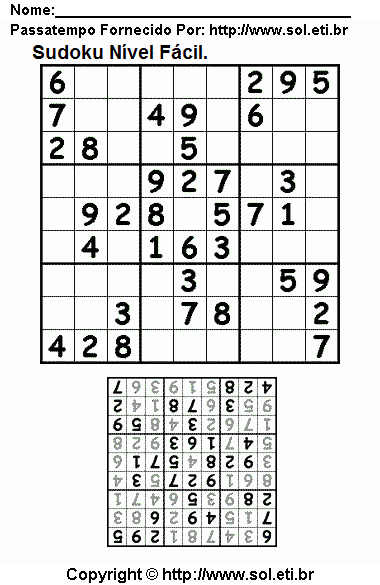 Jogo Sudoku Para Imprimir Com Respostas. Jogo Nº 49.