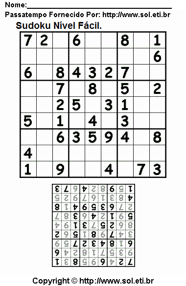 Sudoku 1 (fácil) ▻ para contar hasta 9-replace with Spanish #s  Sudoku  para imprimir, Atividades para imprimir, Jogos pedagogicos de matematica