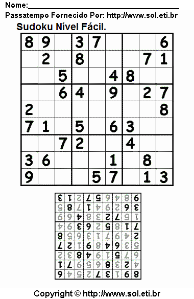 Quebra Cabeça Sudoku Fácil Para Imprimir Com Resposta. Jogo Nº 115.