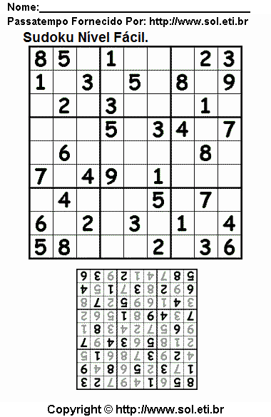 Jogo Sudoku Fácil Para Imprimir Com Resposta. Jogo Nº 131.