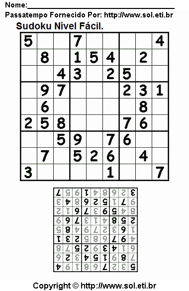 Jogo de Lógica Matemática Sudoku. Jogo Nº 181.