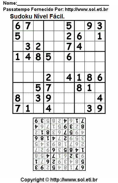 Jogo de Lógica Matemática Sudoku. Jogo Nº 181.