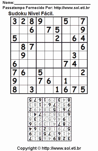 Jogo de Sudoku Para Imprimir Com Resposta.