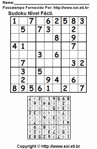 Jogo Sudoku Fácil Para Imprimir. Jogo Nº 300.