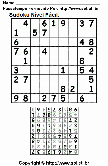 Jogo Sudoku Para Imprimir Com Respostas. Jogo Nº 451.