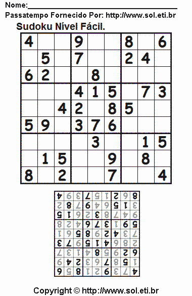 Passatempo Matemático Sudoku Para Imprimir. Jogo Nº 140.
