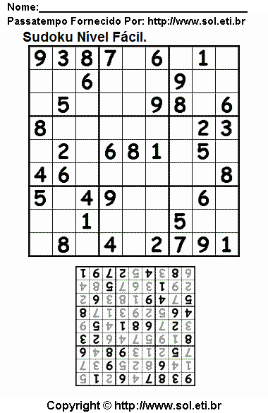 Jogo Sudoku Para Imprimir Com Respostas. Jogo Nº 49.