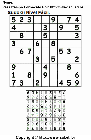 Jogo Sudoku Para Imprimir Com Respostas. Jogo Nº 49.