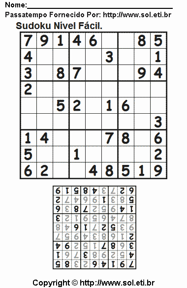 Sudoku Para Imprimir Nível Fácil.