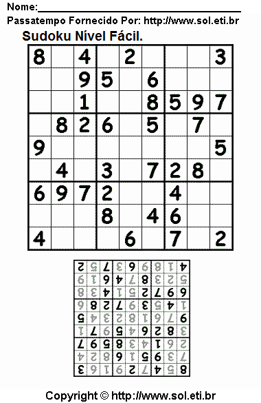 Sudoku Fácil Com Resposta Para Imprimir. Jogo Nº 9.