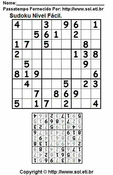 Jogo Sudoku Para Imprimir Com Respostas. Jogo Nº 49.