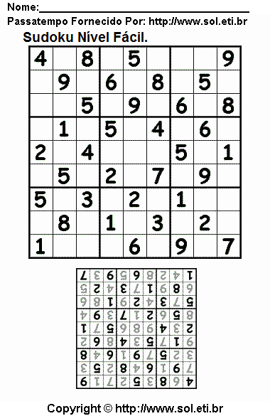 Jogo de Lógica Matemática Sudoku Com Respostas. Jogo Nº 788.