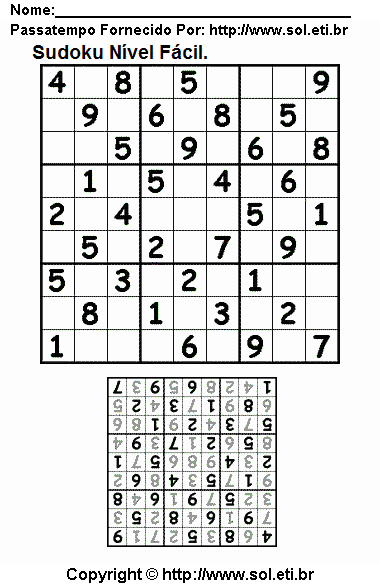 SUDOKU COM GABARITO - Ponto do Conhecimento