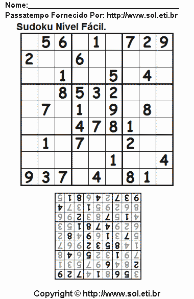 Jogo de Lógica Matemática Sudoku Para Imprimir Com Respostas. Jogo