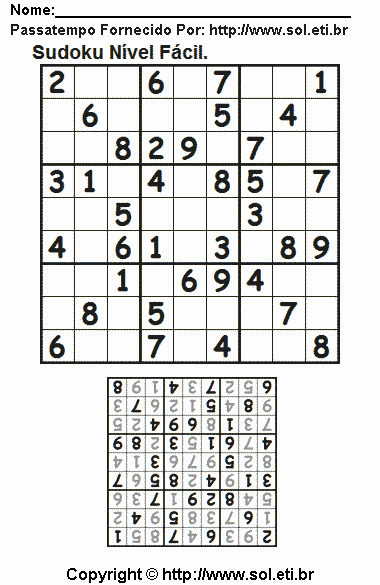 Jogo de Lógica Matemática Sudoku Para Imprimir Com Respostas. Jogo