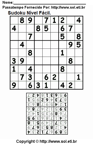 Jogo Com Números Sudoku 9 x 9 Para Impressão. Jogo Nº 774.