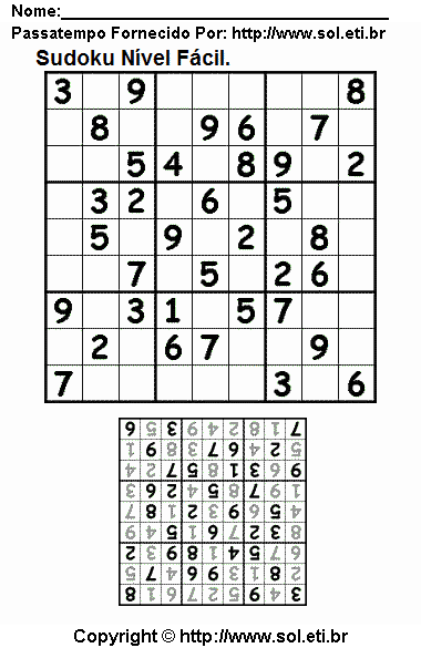 Jogo Sudoku Fácil Com Respostas. Jogo Nº 66.