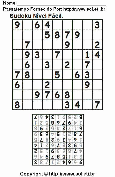 Sudoku Para Imprimir Fácil Com Resposta.