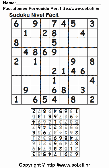 Jogo Sudoku Fácil Com Respostas. Jogo Nº 66.