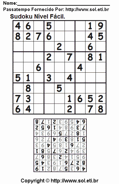 Sudoku Para Imprimir Fácil Com Resposta.