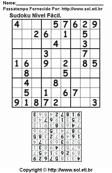 Passatempo Sudoku 9 x 9 Com Respostas Para Imprimir. Jogo Nº 28.