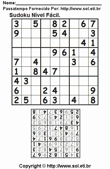 Passatempo Sudoku Grade 9 x 9 Para Imprimir. Jogo Nº 93.