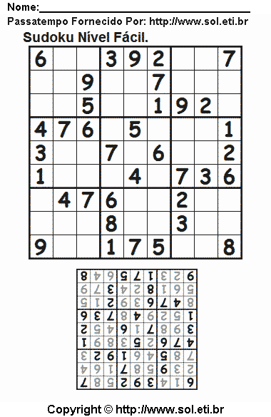 Jogo de Lógica Matemática Sudoku Com Respostas. Jogo Nº 788.