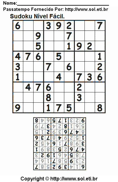 Jogo de Lógica Matemática Sudoku Para Imprimir Com Respostas. Jogo