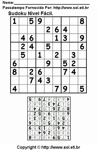 Passatempo Sudoku Fácil Com Respostas Para Impressão. Jogo Nº 448.