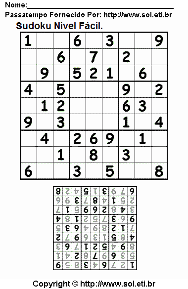 Passatempo Sudoku Fácil Para Imprimir. Jogo Nº 91.