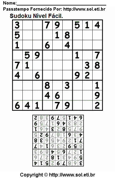 Passatempo Sudoku Grade 9 x 9 Para Imprimir. Jogo Nº 93.