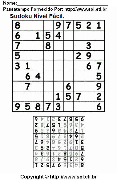 Jogo Sudoku Para Imprimir Com Respostas. Jogo Nº 49.