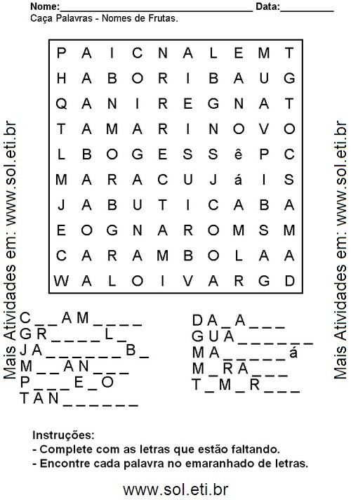 CAÇA-PALAVRAS DE FRUTAS - Caça-palavras